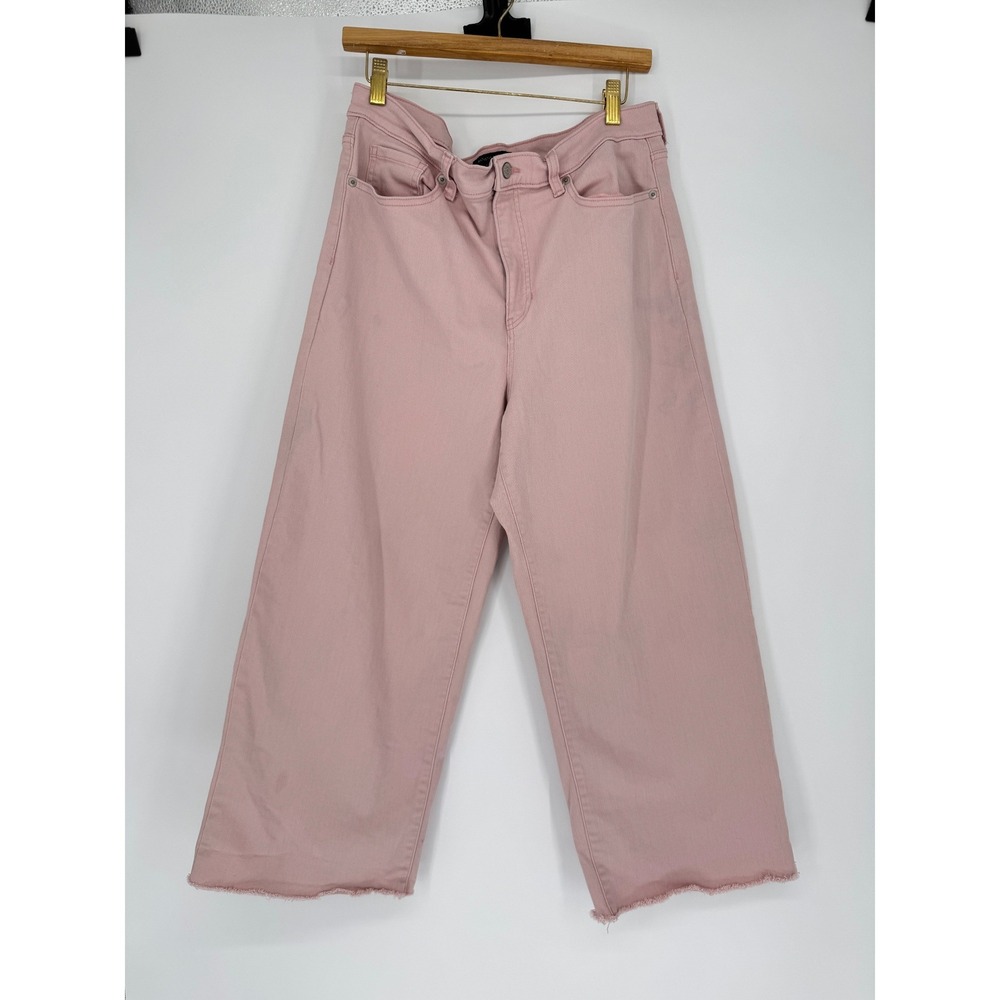 Banana Republic Wide Leg Crop Pink Jeans Sz 14 Pink Cotton Raw Hem Barbiecore